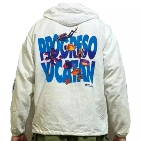 Progreso Yucatan Hoodie Full Zip Jacket Vintage 90 Mexico Size XL White rare - Picture 1 of 15